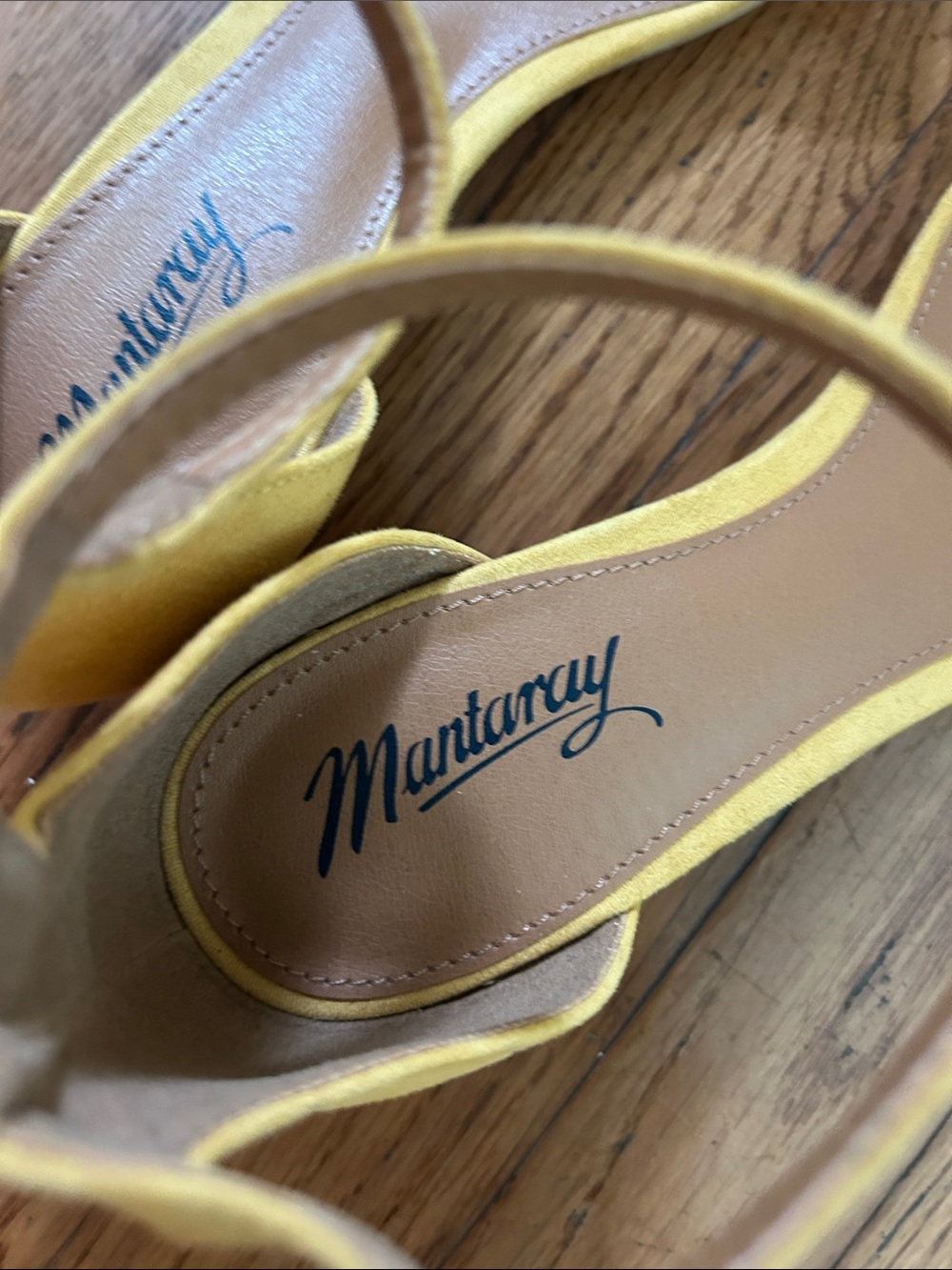 Mantaray mustard Yellow Ankle-Strap suede Sandals wedge cork heel image 4